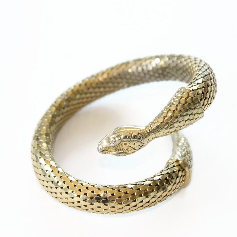 Vintage Gold Mesh Snake Bracelet - Coiled Serpent Whiting