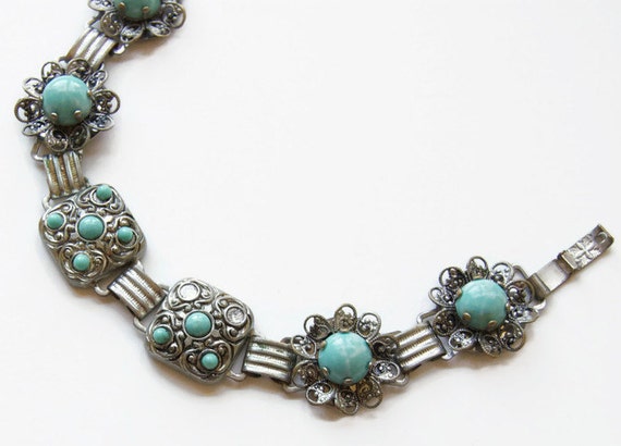 Vintage Southwestern Bracelet, Blue Stone, Silver… - image 1