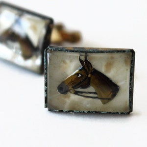 Vintage Horse Cuff Links - Anson Designer - Reverse Painted - Circa 1950&#39;s - Gift for Him