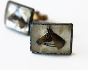 Vintage Horse Cuff Links - Anson Designer - Reverse Painted - Circa 1950's - Gift for Him