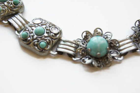 Vintage Southwestern Bracelet, Blue Stone, Silver… - image 3