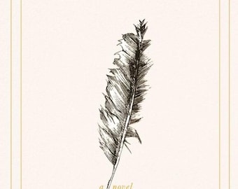 May include: A book cover with a cream background and a thin gold border. The text reads National Bestseller, Theo of Golden, a novel, and Allen Levi. A detailed black and white ink illustration of a single feather is centered on the cover.