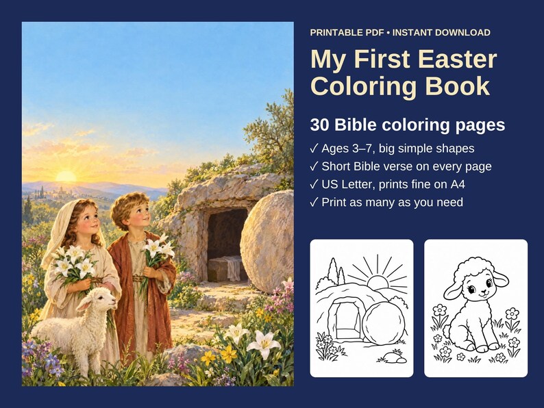 Easter Coloring Pages for Kids, Printable Bible Coloring Book, 30 Pages ...