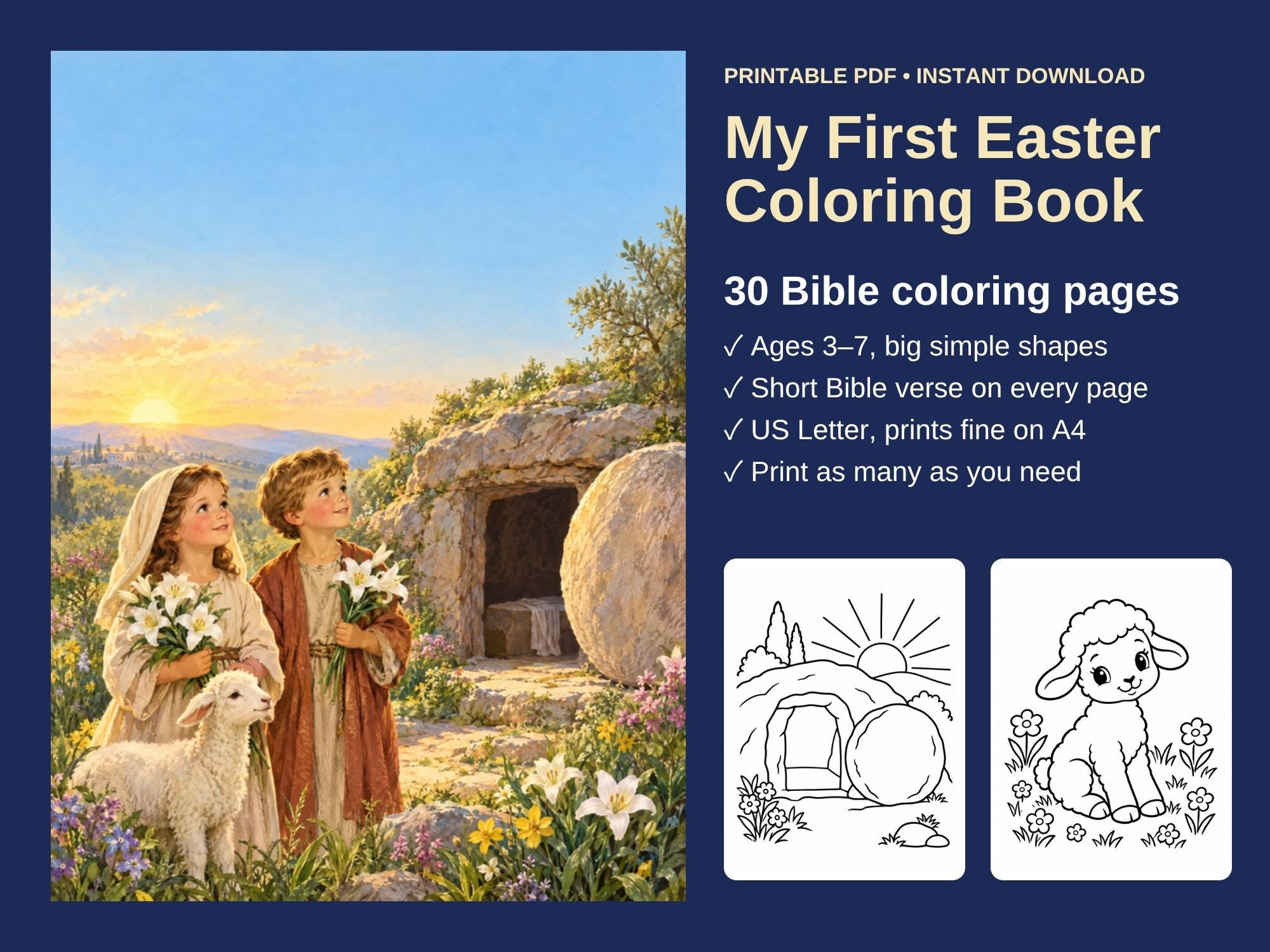 Easter Coloring Pages for Kids, Printable Bible Coloring Book, 30 Pages ...