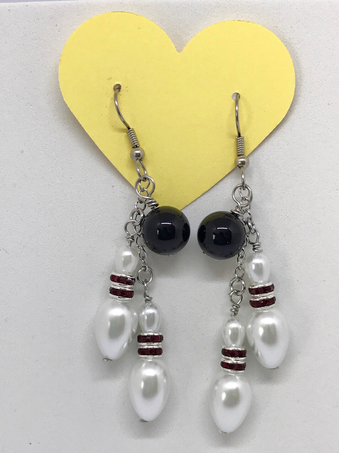 Bowling Theme Hook Earrings With Black Onyx Gloss Stone Etsy