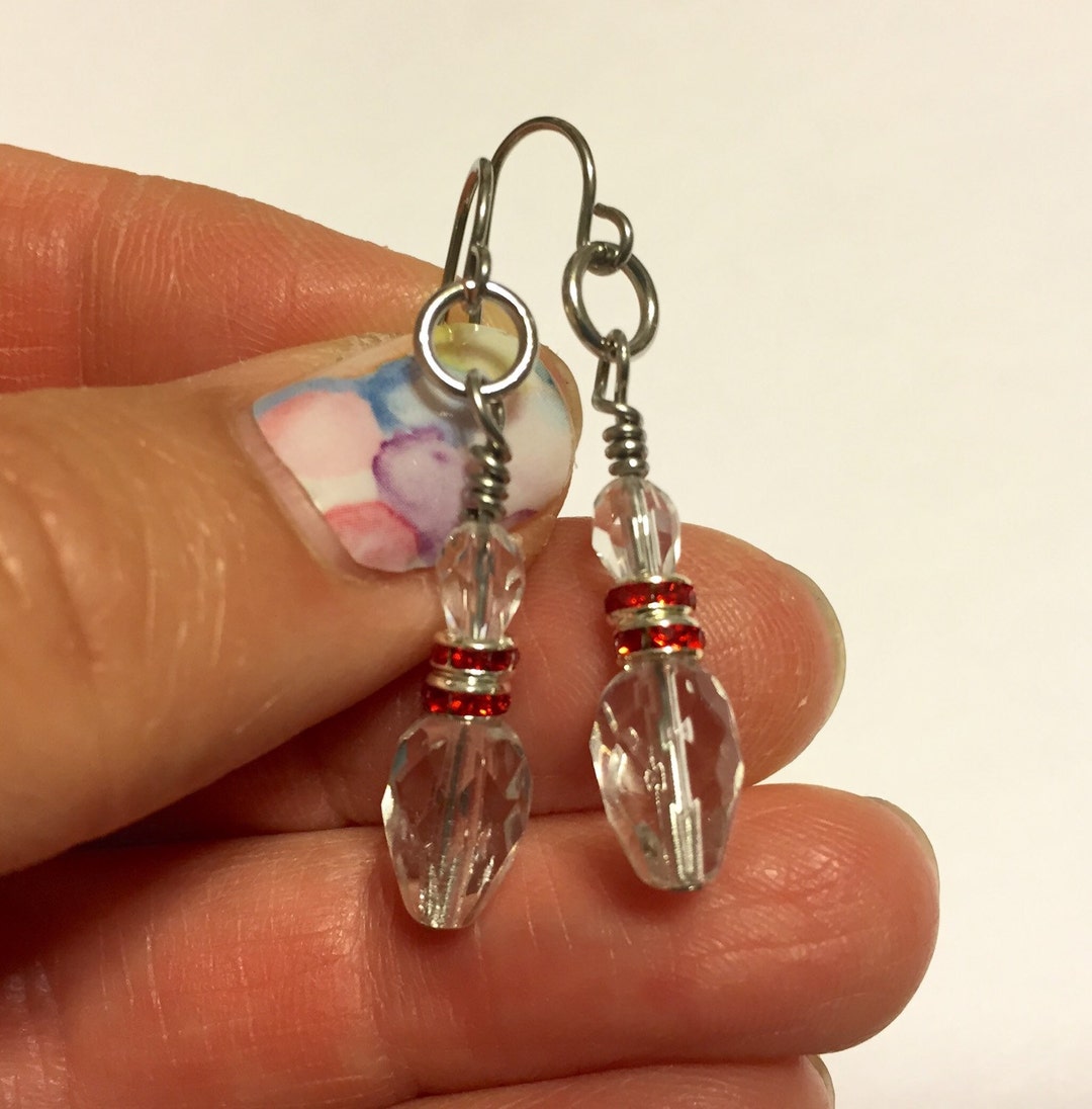 Clear Crystal Beaded Bowling Pins on Stainless Steel Hooks - Etsy