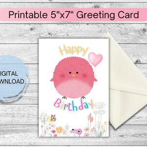 Geburtstagskarte Digital, süße Vogel Karte, Geburtstagskarte, wunderliche Geburtstagskarte, wunderliche Vogel, Kinder Geburtstag, Geburtstagsgruß, Sofort Download, Geburtstag