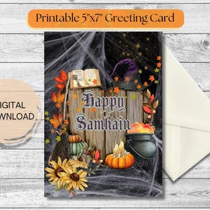 Happy Samhain Card, Witchy Halloween Digital Card, Pagan Greeting, Wiccan Card, Autumn Equinox, Halloween, Instant Download Fall Card
