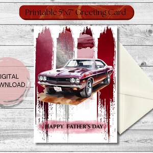 Digitale Vatertagskarte mit Oldtimer, Aquarell Pinselstrich Vatertagskarte, druckbare Retro Vatertagskarte, Karte für Papa