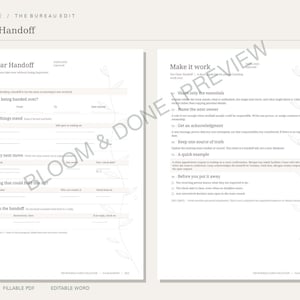 Employee Task Handoff Template, Wispy Botanical Business Stationery, Editable Word and Fillable PDF
