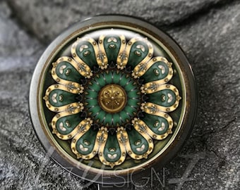 Brooch Badge Reel - Green and Gold Badge Reel - Cameo Badge Holder - Brooch Badge ID Reel - Cameo Office Badge Reel - Badge ID Holder -64