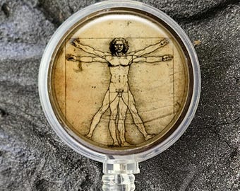 Leonardo Da Vinci Vitruvian Man Badge Reel - Vitruvian Man Badge Holder - Retractable badge Holder - Nursing Badge Reel - Science Art -531