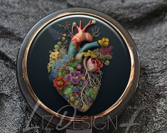 Human Heart with Flowers Badge Reel - Human Heart with Flowers Badge Holder - Human Heart Medical Badge Reel - Cardiology Badge Reel - 566