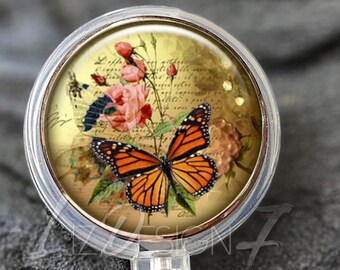 Monarch Butterfly Badge Reel -Monarch Butterfly Badge Holder -Retractable Badge ID Holder -Name Badge Holder -Office Badge Reel-Teacher Gift