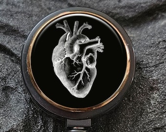 Black Human Heart Badge Reel - Human Heart Badge Holder with Linen - Anatomical Medical Badge Reel - Human Heart Cardiology Badge Reel -A532