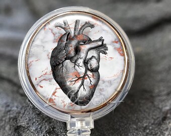 Marble Rose Gold Human Heart Badge Reel - Human Heart Badge Holder with Rose Gold - Medical Badge Reel - Cardiology Badge Reel - A169