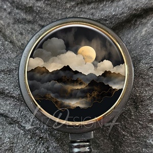 Black and Gold Clouds Retractable Badge Holder - Black and Gold Clouds Badge Reel - Office Badge Reel -Teacher Gift - Nurse Badge Reel - 307