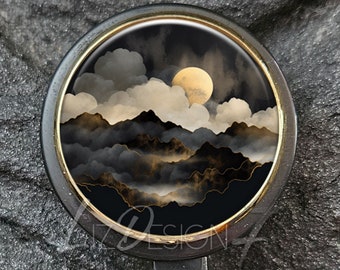 Black Clouds Badge Reel – Gold Mountainscape Retractable ID Holder -307
