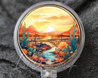 Desert Oasis Retractable Badge Holder -Desert Landscape Badge Reel -Desert Watercolor Office Badge Reel -Teacher Gift -Nurse Badge Reel -340