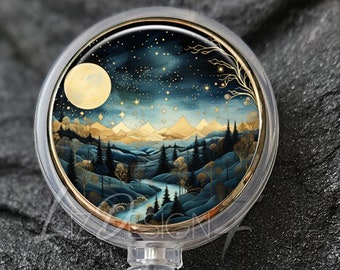 Blue and Gold Forest Retractable Badge Holder -Blue and Gold Mountains Badge Reel -Office Badge Reel -Teacher Gift -Nurse Badge Reel - 394