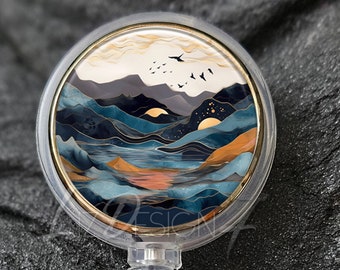 Blue Nature Retractable Badge Holder - Mountains and Water Badge Reel - Office Badge Reel - Teacher Gift - Nurse Badge Reel - 219