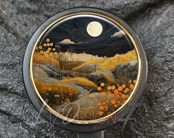 Black and Gold Landscape Retractable Badge Holder - Landscape Artwork Badge Reel - Office Badge Reel - Teacher Gift - Nurse Badge Reel - 399