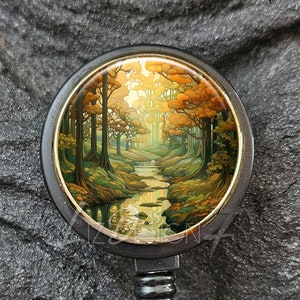 Green and Gold Retractable Badge Holder -Green and Gold Forest Badge Reel -Nature Office Badge Reel -Teacher Gift -Nurse Badge Reel - 342