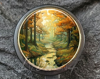 Green and Gold Retractable Badge Holder -Green and Gold Forest Badge Reel -Nature Office Badge Reel -Teacher Gift -Nurse Badge Reel - 342
