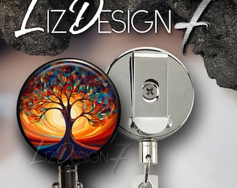 Colorful Tree of Life Heavy Duty Badge Reel with Steel Cable -Belt Clip Heavy Duty Badge Holder with Steel Cable -Slide Clip Badge Reel -302