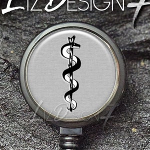Rod of Asclepius Badge Reel, Medical ID Holder -577