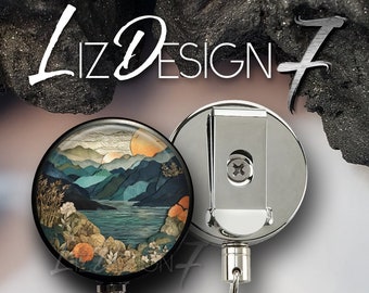 Green and Gold Forest Heavy Duty Badge Reel with Steel Cable -Belt Clip Heavy Duty Badge Holder with Steel Cable -Slide Clip Badge Reel -308