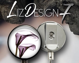 Calla Lily Flower Heavy Duty Badge Reel with Steel Cable - Calla Lily Belt Clip Heavy Duty Badge Holder with Steel Cable -Slide Clip Badge