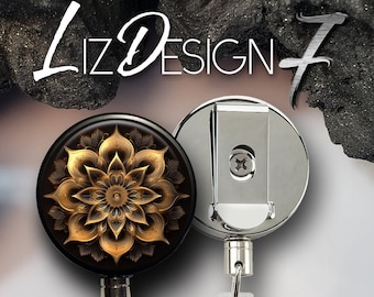 Art Nouveau Heavy Duty Badge Reel with Steel Cable - Brooch Belt Clip Heavy Duty Badge Holder with Steel Cable - Slide Clip Badge Reel -218