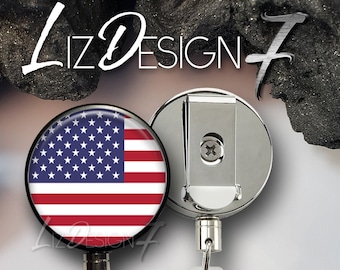 American Flag Heavy Duty Badge Reel with Steel Cable - Medical Belt Clip Heavy Duty Badge Holder with Steel Cable - Slide Clip Badge Reel