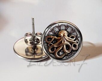 Steampunk Octopus Stainless Steel Stud Earrings - Hypoallergenic -70