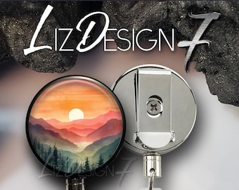 Colorful Sunset Heavy Duty Badge Reel with Steel Cable - Belt Clip Heavy Duty Badge Holder with Steel Cable - Slide Clip Badge Reel -369