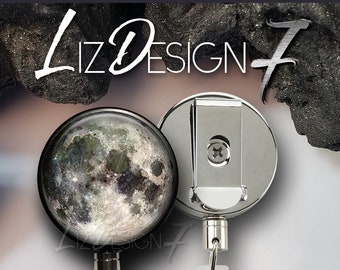 Moon Heavy Duty Badge Reel with Steel Cable - Moon Belt Clip Heavy Duty Badge Holder with Steel Cable - Moon Slide Clip Badge Reel -199