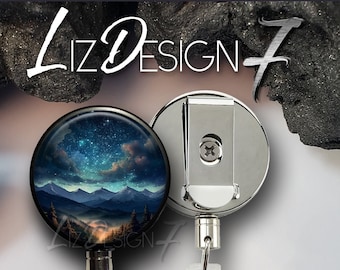 Night Sky Heavy Duty Badge Reel with Steel Cable - Night Sky Belt Clip Heavy Duty Badge Holder with Steel Cable - Slide Clip Badge Reel -251