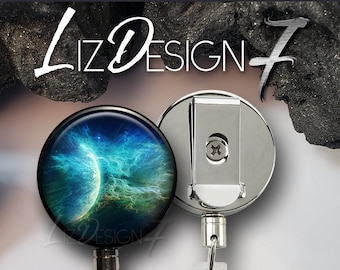 Nebula Heavy Duty Badge Reel with Steel Cable - Space Belt Clip Heavy Duty Badge Holder with Steel Cable - Nebula Slide Clip Badge