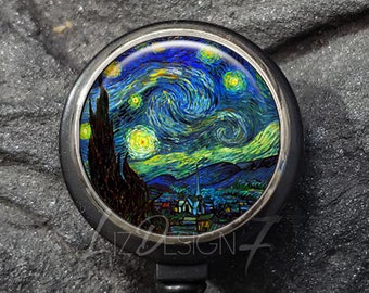 Van Gogh Starry Night Retractable ID Badge Holder - Vincent van Gogh Badge Reel - Artwork Badge Holder - Office Badge Reel - Teacher Gift