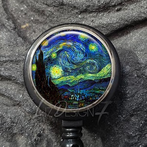 Van Gogh Starry Night Retractable ID Badge Holder - Vincent van Gogh Badge Reel - Artwork Badge Holder - Office Badge Reel - Teacher Gift