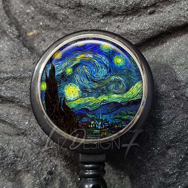 Van Gogh Starry Night Retractable ID Badge Holder - Vincent van Gogh Badge Reel - Artwork Badge Holder - Office Badge Reel - Teacher Gift