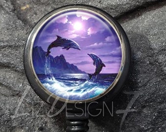 Dolphin Retractable ID Holder - Dolphin Badge Holder - Office Badge Reel - Purple ID Holder - Dolphin Badge Reel - Purple Dolphin ID Badge