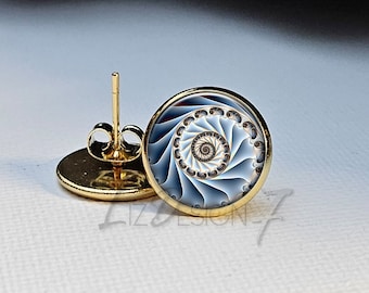 Light Blue Fractal Earring - Swirl Design Surgical Steel Bezel Earrings - Earring Post -Hypoallergenic Earring -Stainless Steel Earring Stud