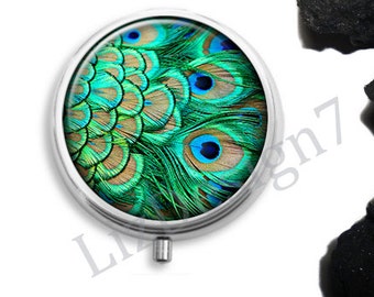 Peacock Feather Pill Box,Peacock Pill Case,Trinket Box Storage,Medical Pills Storage,Pill Container,Jewelry Box,Gift for Her,Peacock Box