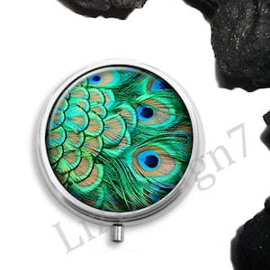 Peacock Feather Pill Box,Peacock Pill Case,Trinket Box Storage,Medical Pills Storage,Pill Container,Jewelry Box,Gift for Her,Peacock Box image 1