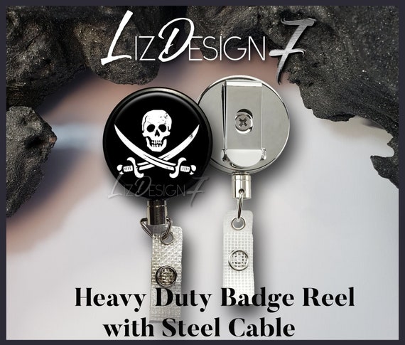Pirate Swords and Skull Heavy Duty Badge Reel With Steel Cable