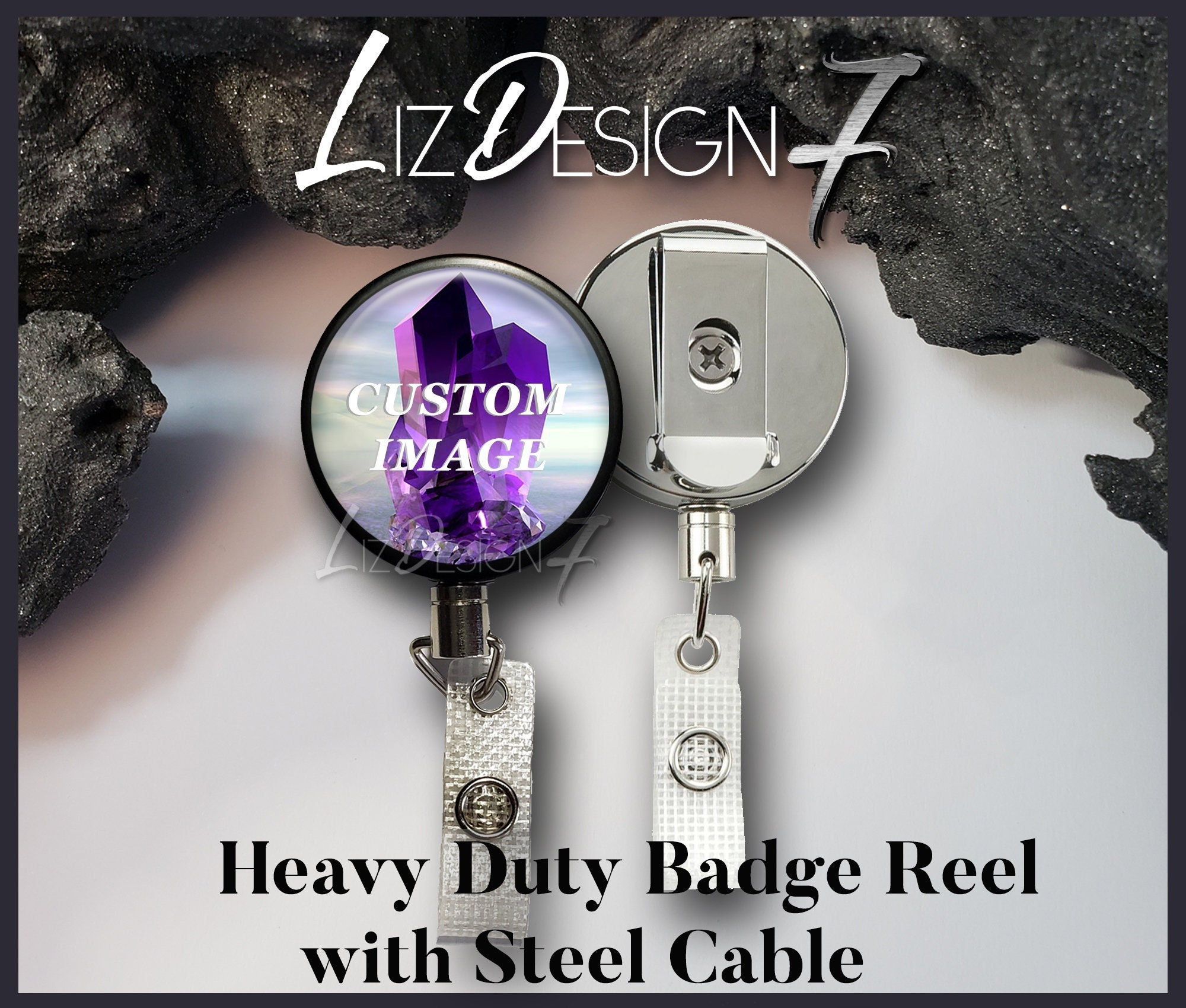 Custom Image Heavy Duty Badge Reel with Steel Cable - Custom Photo Heavy Duty Badge Holder with Steel Cable - Custom Badge Reel