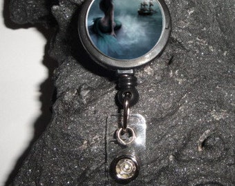 Mermaid Badge Reel, Retractable ID Holder, Office Accessory