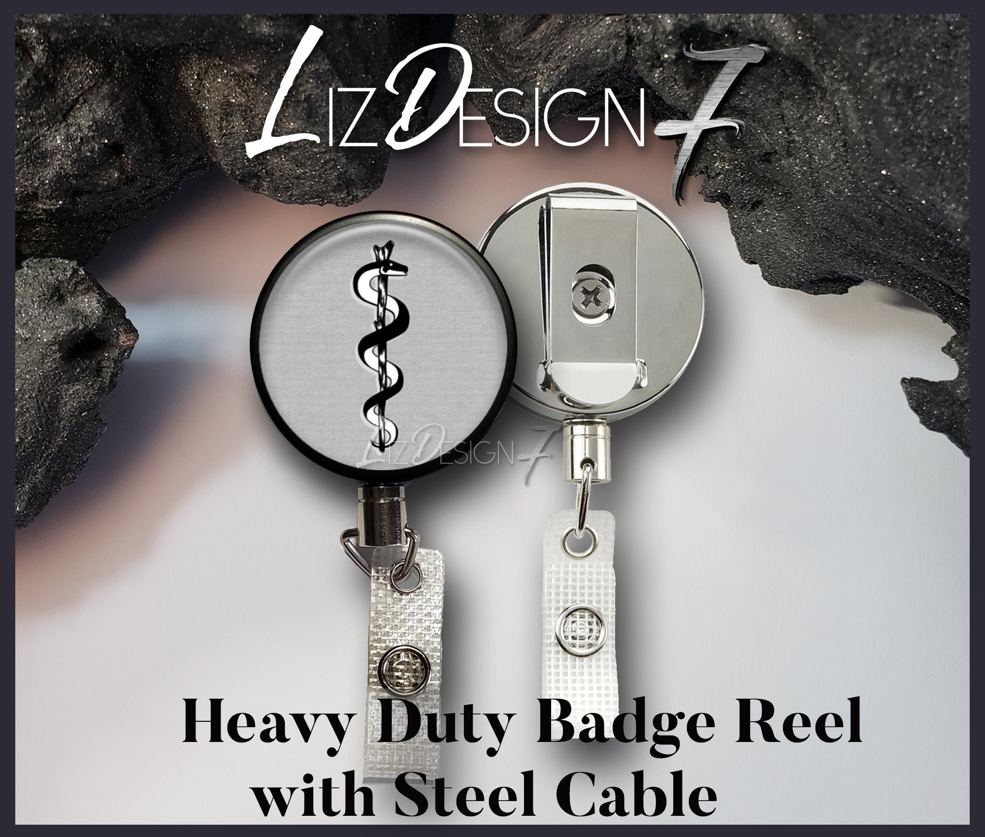 Rod of Asclepius Heavy Duty Badge Reel With Steel Cable Medical